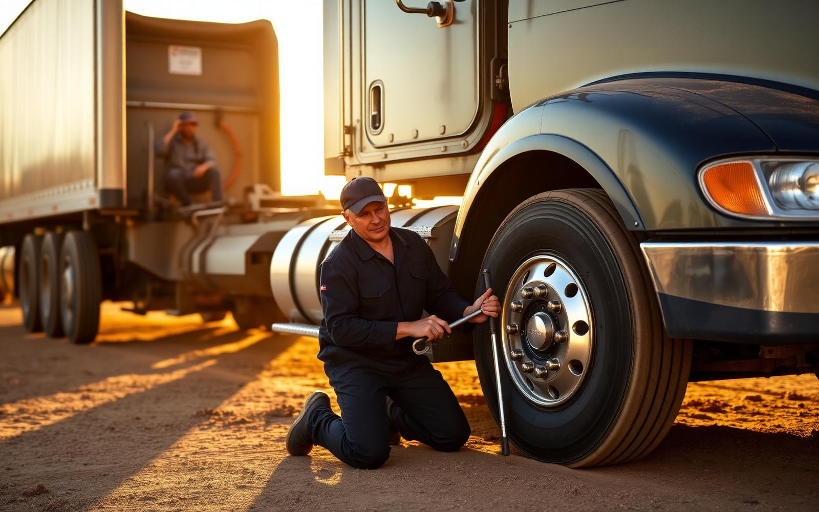 Mobile mechanic repairing a semi truck on location